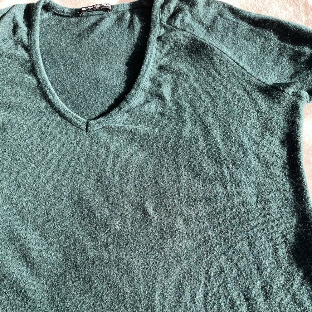 Brandy Melville Wool Blend V-Neck Long Sleeve Forest Green Y2K Academia Trendy - Picture 11 of 13